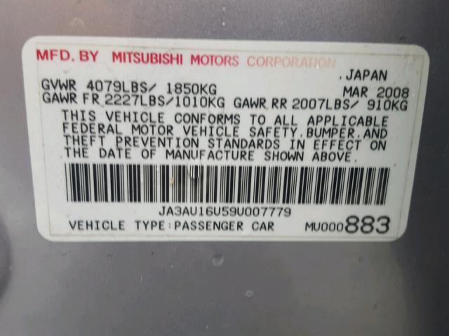 JA3AU16U59U007779 - 2009 MITSUBISHI LANCER DE GRAY photo 10