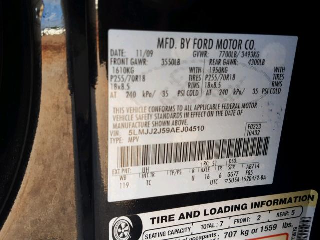 5LMJJ2J59AEJ04510 - 2010 LINCOLN NAVIGATOR Czarny zdjęcie 10