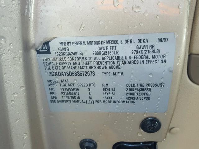 3GNDA13D58S572678 - 2008 CHEVROLET HHR LS Qızıl foto 10