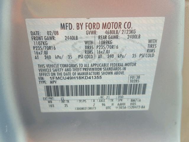 1FMCU49H18KD41355 - 2008 FORD ESCAPE HEV BLUE photo 10