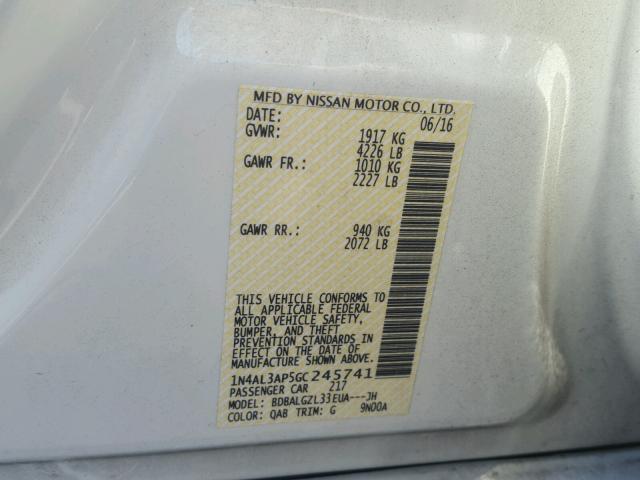 1N4AL3AP5GC245741 - 2016 NISSAN ALTIMA 2.5 WHITE photo 10