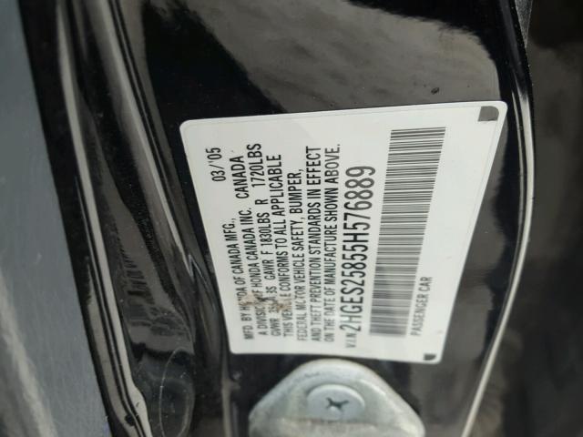 2HGES25855H576889 - 2005 HONDA CIVIC EX BLACK photo 10