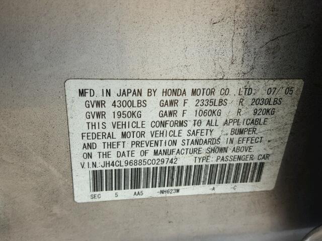 NCS97240 - 2005 ACURA TSX SILVER photo 10