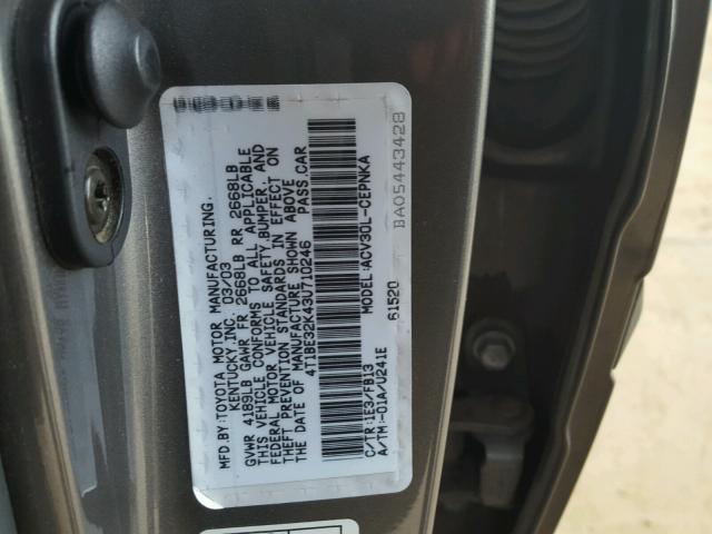 4T1BE32K43U710246 - 2003 TOYOTA CAMRY LE 灰色 照片 10