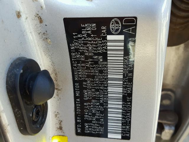 2T1BU4EE4BC666828 - 2011 TOYOTA COROLLA SILVER photo 10