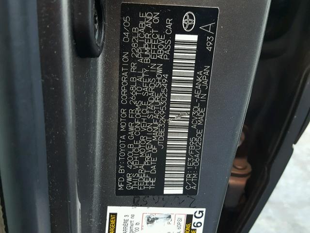 JTDBE32K953025494 - 2005 TOYOTA CAMRY LE SILVER photo 10
