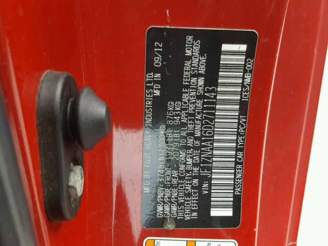 JF1ZNAA16D2711143 - 2013 TOYOTA SCION FR-S წითელი ფოტო 10