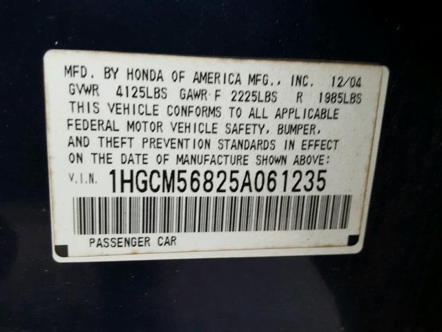 1HGCM56825A061235 - 2005 HONDA ACCORD EX BLUE photo 10