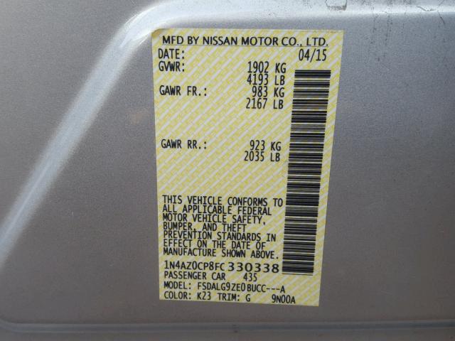 1N4AZ0CP8FC330338 - 2015 NISSAN LEAF S SILVER photo 10