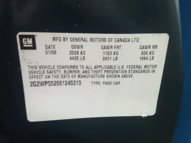 2G2WP552661245013 - 2006 PONTIAC GRAND PRIX BLUE photo 10