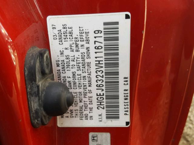 2HGEJ6323VH116719 - 1997 HONDA CIVIC CX RED photo 10