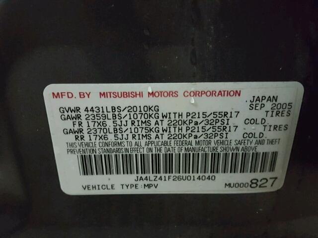 JA4LZ41F26U014040 - 2006 MITSUBISHI OUTLANDER GRAY photo 10