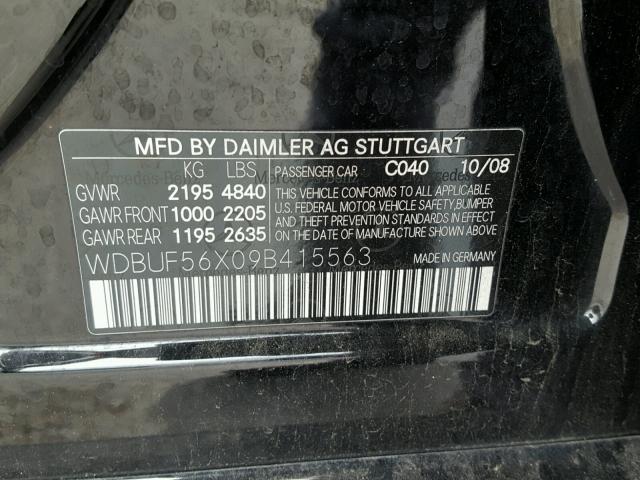 WDBUF56X09B415563 - 2009 MERCEDES-BENZ E 350 BLACK photo 10