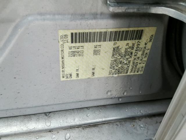 1N4AA5AP7AC828997 - 2010 NISSAN MAXIMA S SILVER photo 10