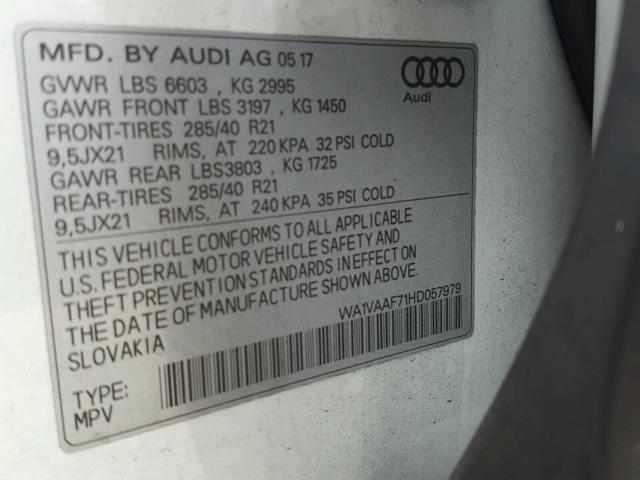 WA1VAAF71HD057979 - 2017 AUDI Q7 WHITE photo 10