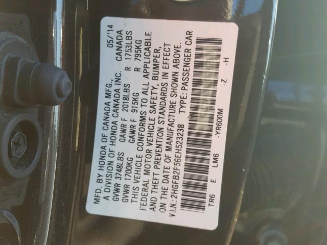 2HGFB2F56EH523238 - 2014 HONDA CIVIC LX BROWN photo 10