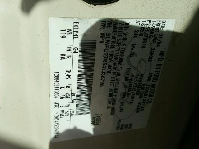 5LMFU27R54LJ36796 - 2004 LINCOLN NAVIGATOR 奶油色 照片 10