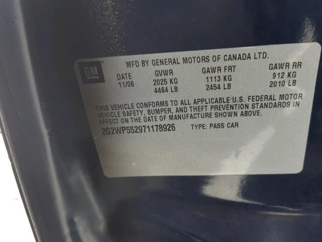 2G2WP552971178926 - 2007 PONTIAC GRAND PRIX BLACK photo 10