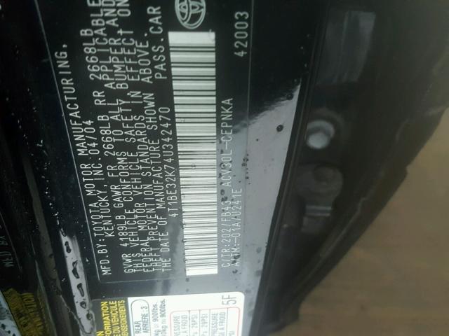 4T1BE32K74U342470 - 2004 TOYOTA CAMRY LE 黑色 照片 10