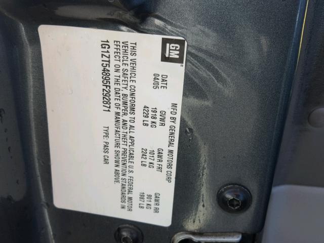 1G1ZT54895F292871 - 2005 CHEVROLET MALIBU LS გრაფიტი ფოტო 10