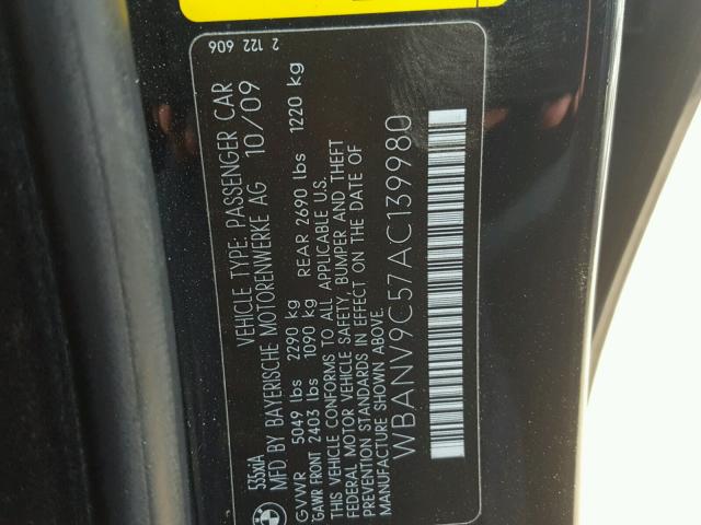 WBANV9C57AC139980 - 2010 BMW 535 XI BLACK photo 10