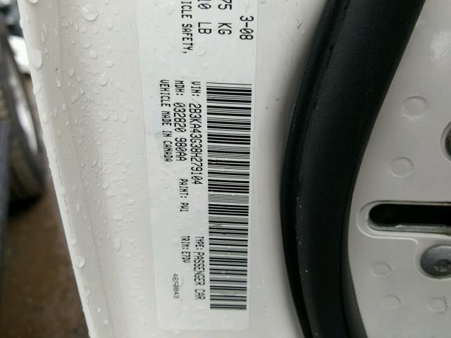 2B3KA43G38H279104 - 2008 DODGE CHARGER SE WHITE photo 10