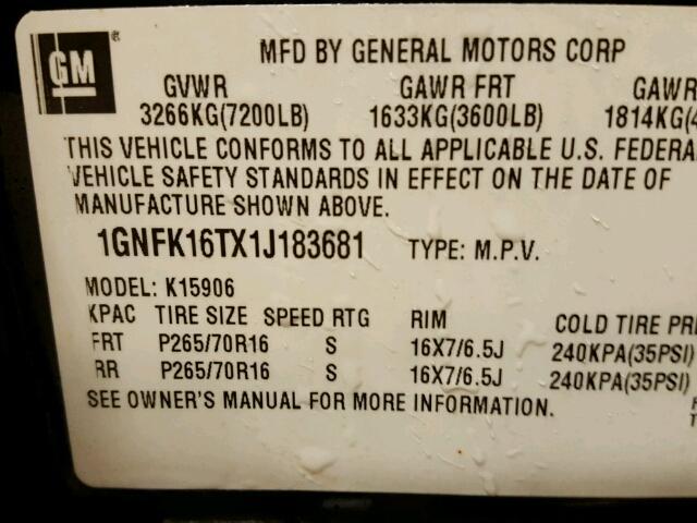 1GNFK16TX1J183681 - 2001 CHEVROLET SUBURBAN GREEN photo 10