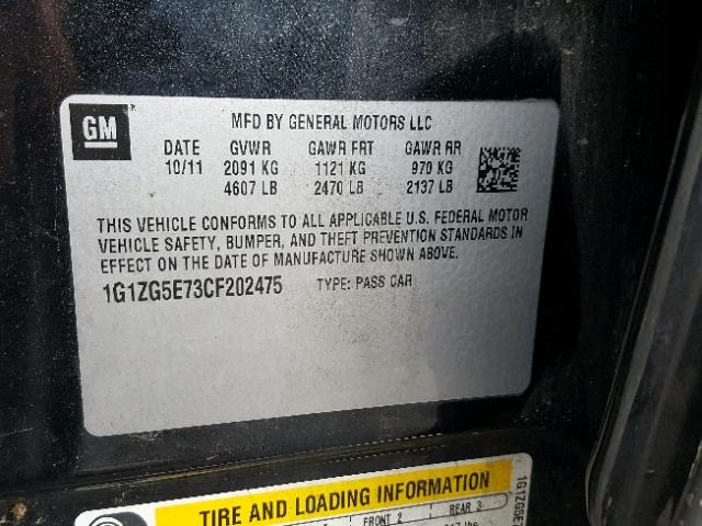 1G1ZG5E73CF202475 - 2012 CHEVROLET MALIBU LTZ 黑色 照片 10