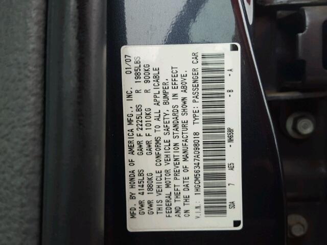 1HGCM56347A098018 - 2007 HONDA ACCORD SE GRAY photo 10