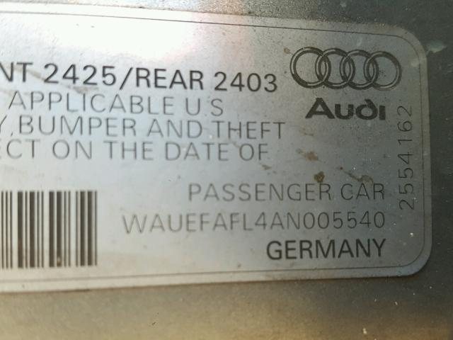 WAUEFAFL4AN005540 - 2010 AUDI A4 PREMIUM GRAY photo 10