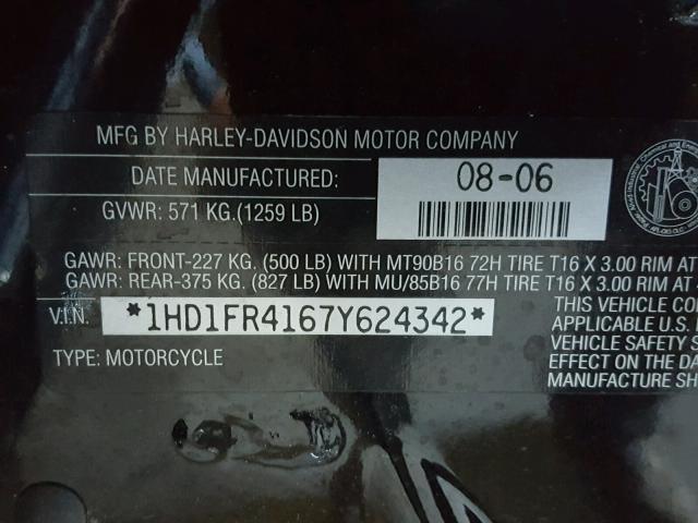 1HD1FR4167Y624342 - 2007 HARLEY-DAVIDSON FLHRCI BLACK photo 10