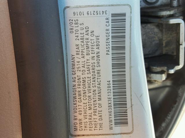 WVWYH63BX3E132864 - 2003 VOLKSWAGEN PASSAT GLX BLUE photo 10