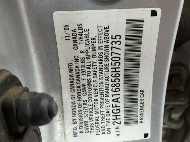 2HGFA16856H507735 - 2006 HONDA CIVIC EX Gümüş foto 10