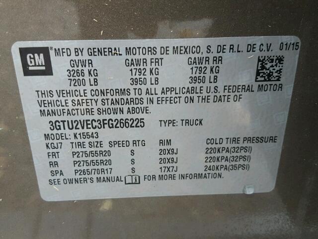 3GTU2VEC3FG266225 - 2015 GMC SIERRA K15 GRAY photo 10