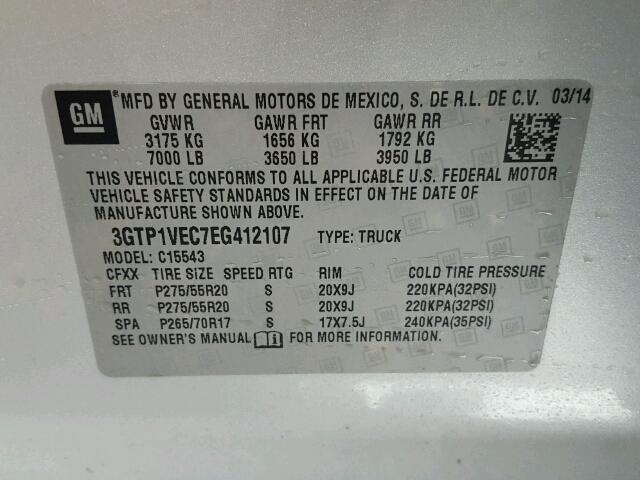 3GTP1VEC7EG412107 - 2014 GMC SIERRA C15 SILVER photo 10