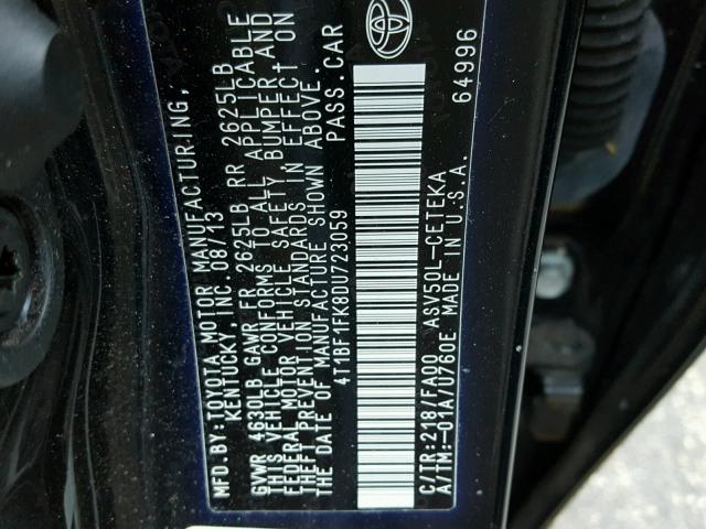 4T1BF1FK8DU723059 - 2013 TOYOTA CAMRY L 黑色 照片 10