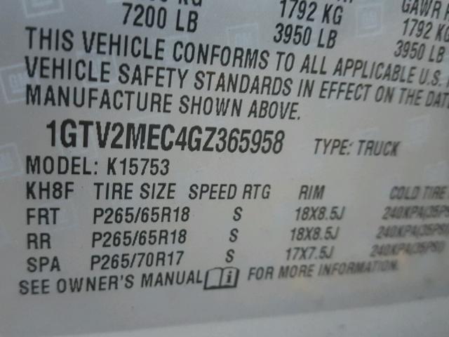 1GTV2MEC4GZ365958 - 2016 GMC SIERRA K15 SILVER photo 10