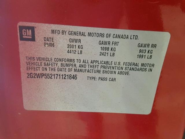 2G2WP552171121846 - 2007 PONTIAC GRAND PRIX RED photo 10