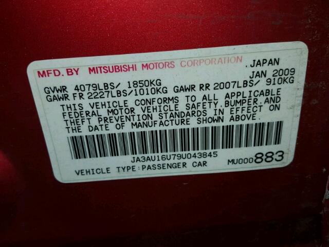 JA3AU16U79U043845 - 2009 MITSUBISHI LANCER DE RED photo 10