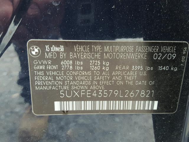 5UXFE43579L267821 - 2009 BMW X5 XDRIVE3 Կապույտ լուսանկար 10