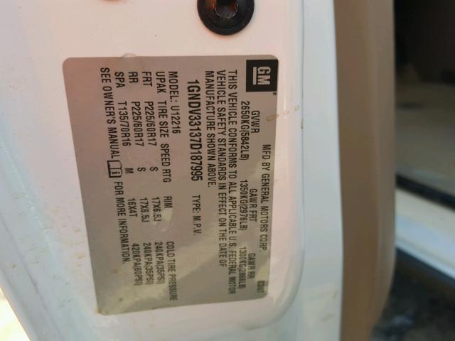 1GNDV33137D187995 - 2007 CHEVROLET UPLANDER L 白色 照片 10