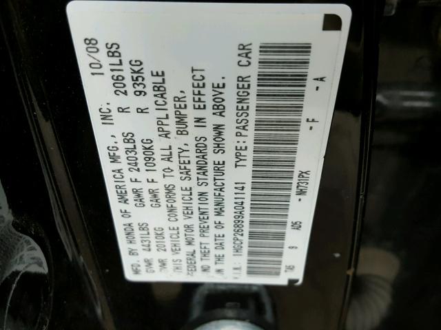 1HGCP26899A041141 - 2009 HONDA ACCORD EXL BLACK photo 10