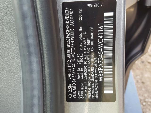 WBXPA73454WC41161 - 2004 BMW X3 2.5I GRAY photo 10