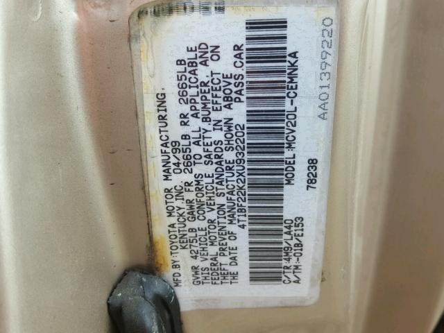 4T1BF22K2XU932202 - 1999 TOYOTA CAMRY LE GOLD photo 10