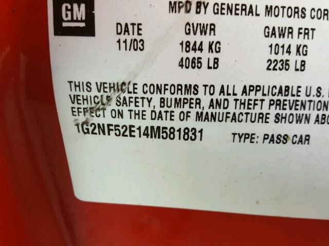 1G2NF52E14M581831 - 2004 PONTIAC GRAND AM S Qırmızı foto 10