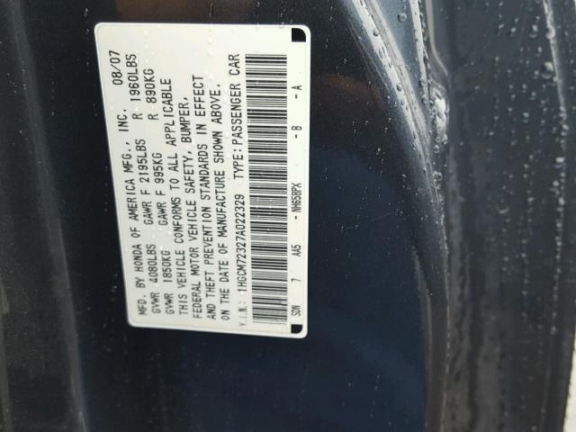 1HGCM72327A022329 - 2007 HONDA ACCORD LX BLUE photo 10