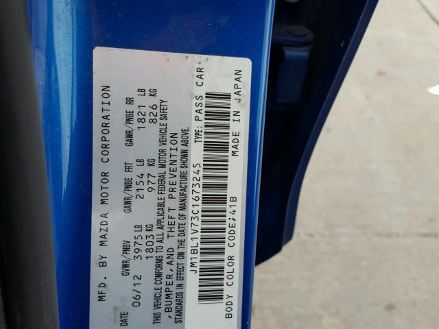 JM1BL1V73C1673245 - 2012 MAZDA 3 BLUE photo 10