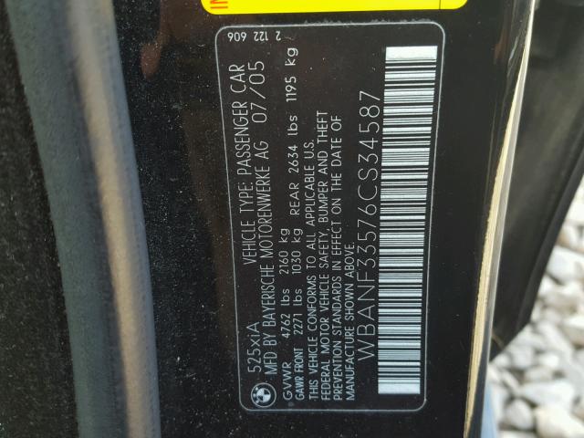 WBANF33576CS34587 - 2006 BMW 525 XI BLACK photo 10