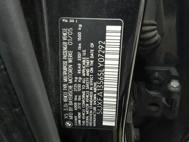 5UXFA13565LY07292 - 2005 BMW X5 3.0I BLACK photo 10