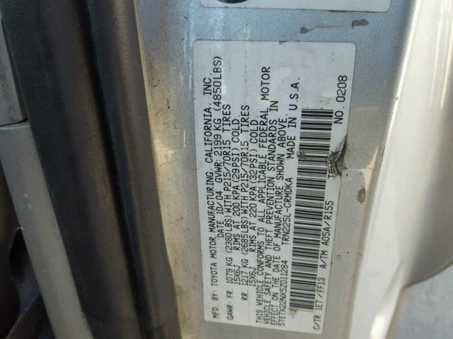 5TETX22NX5Z011284 - 2005 TOYOTA TACOMA ACC Күміс фото 10